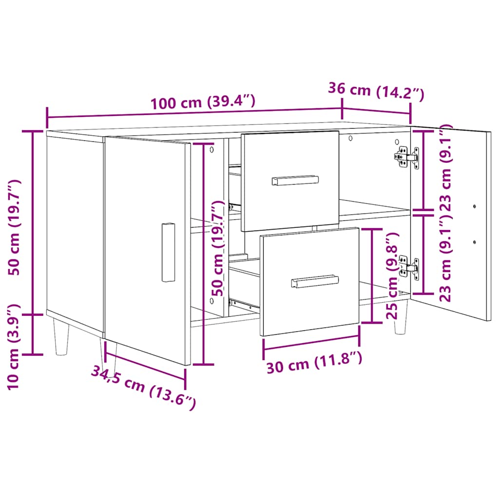 Dressoir 100x36x60 cm spaanplaat zwart eikenkleurig
