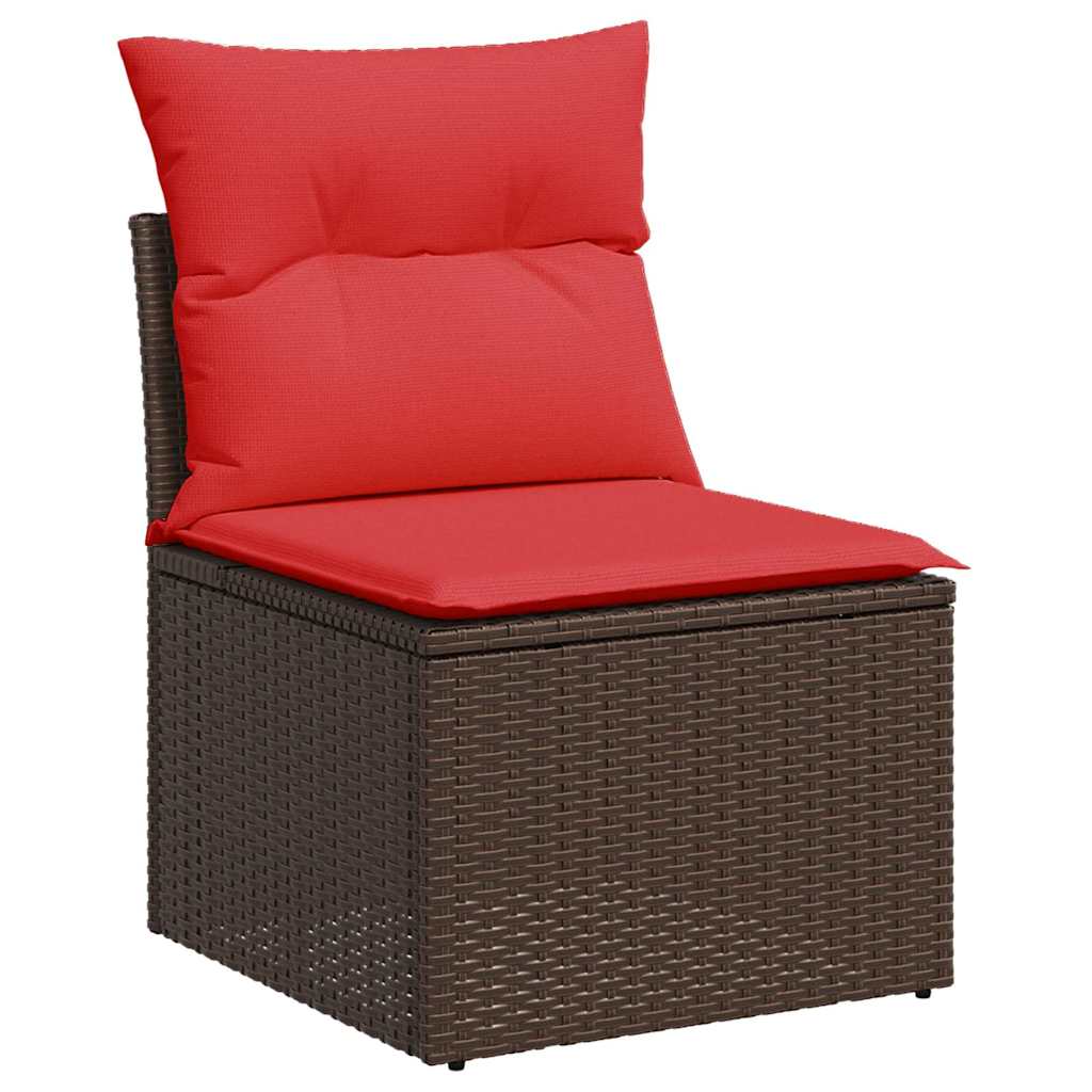 10-delige Loungeset met kussens poly rattan acacia bruin