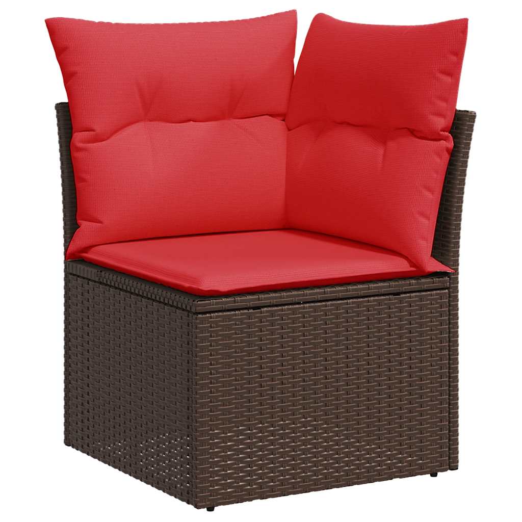 10-delige Loungeset met kussens poly rattan acacia bruin