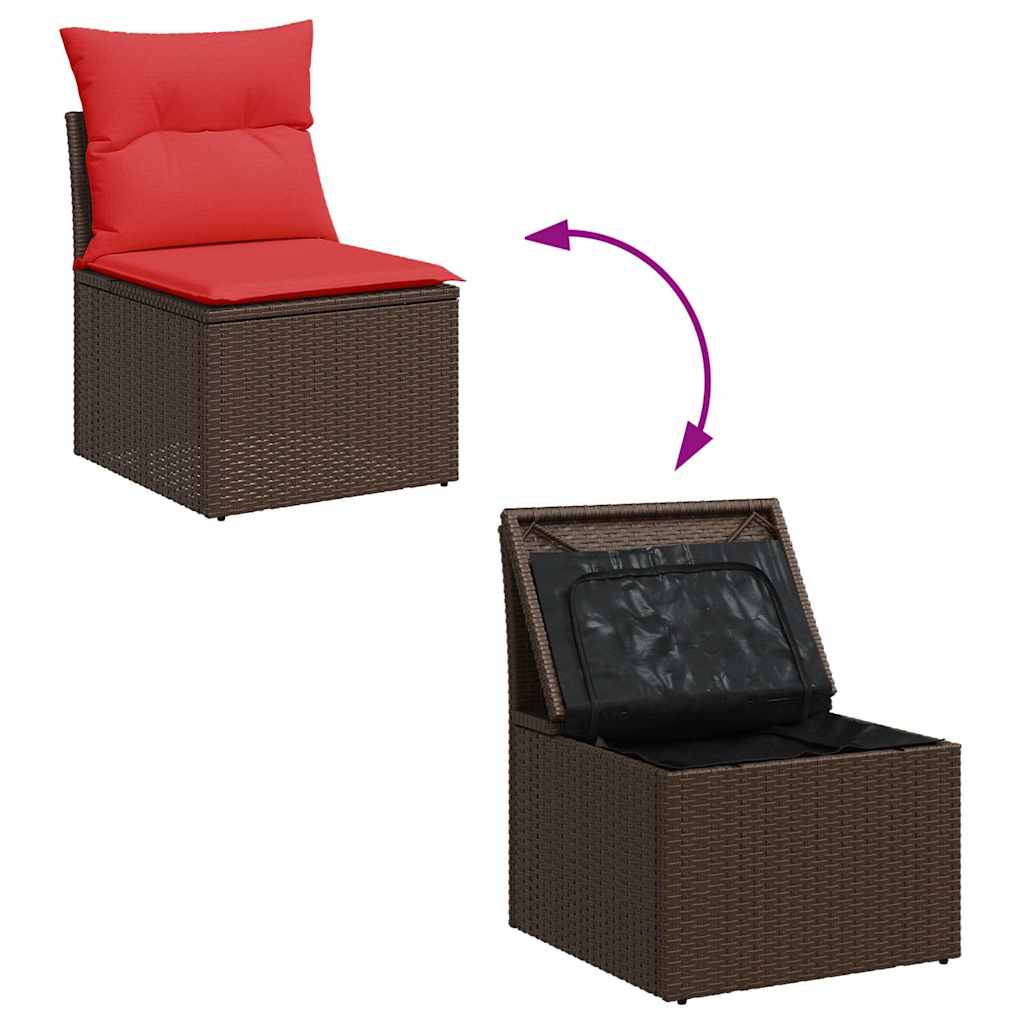 10-delige Loungeset met kussens poly rattan acacia bruin
