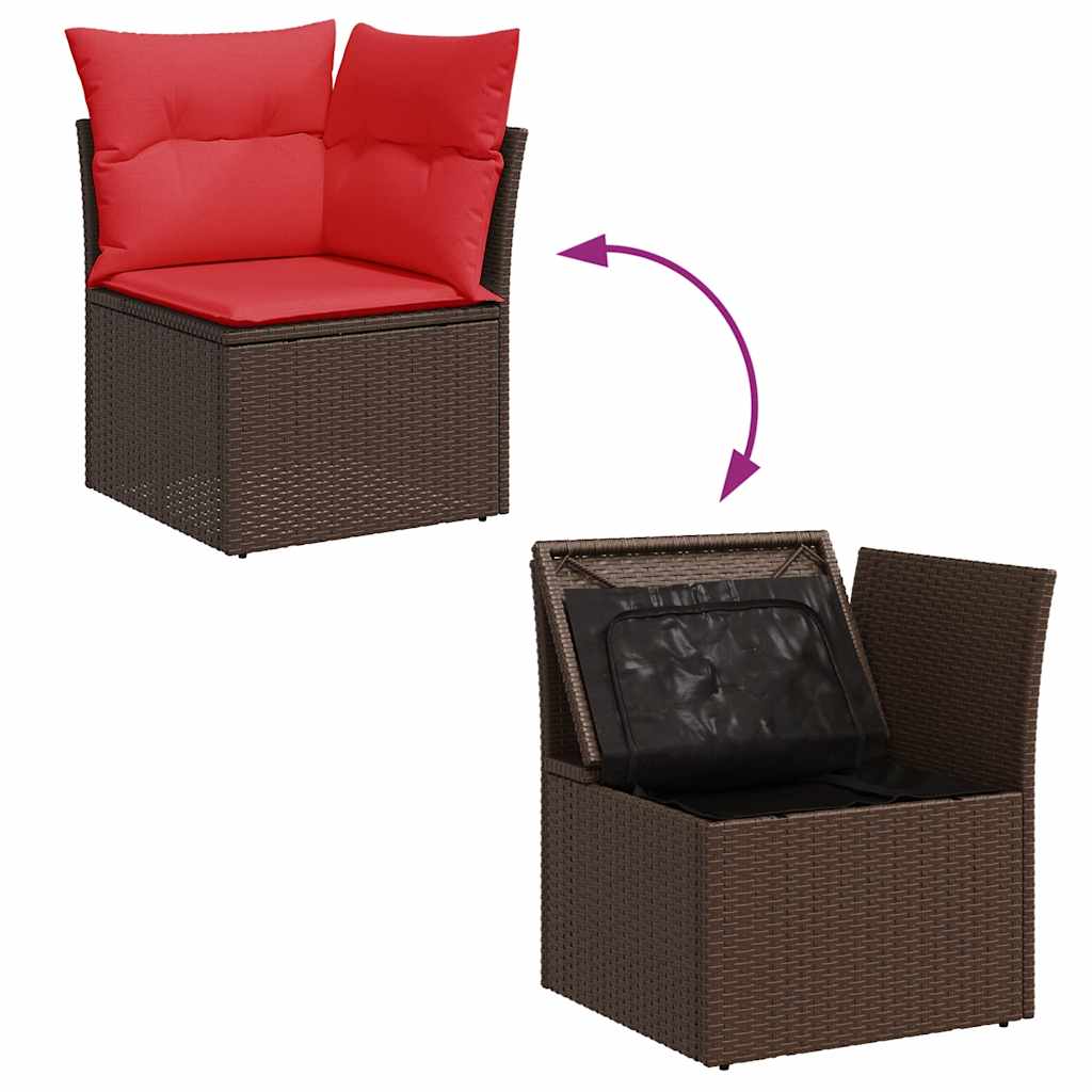 10-delige Loungeset met kussens poly rattan acacia bruin