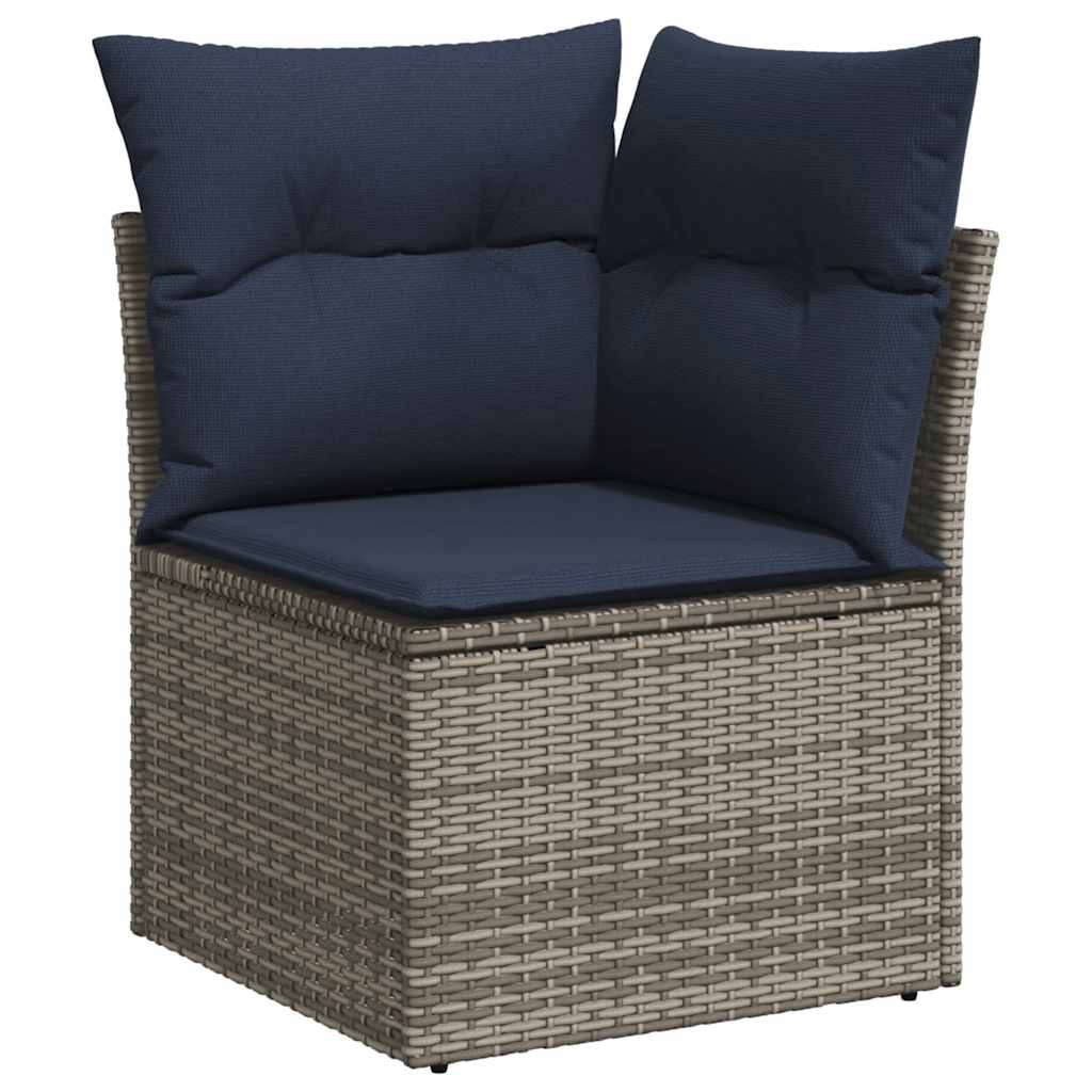 10-delige Loungeset met kussens poly rattan acacia grijs