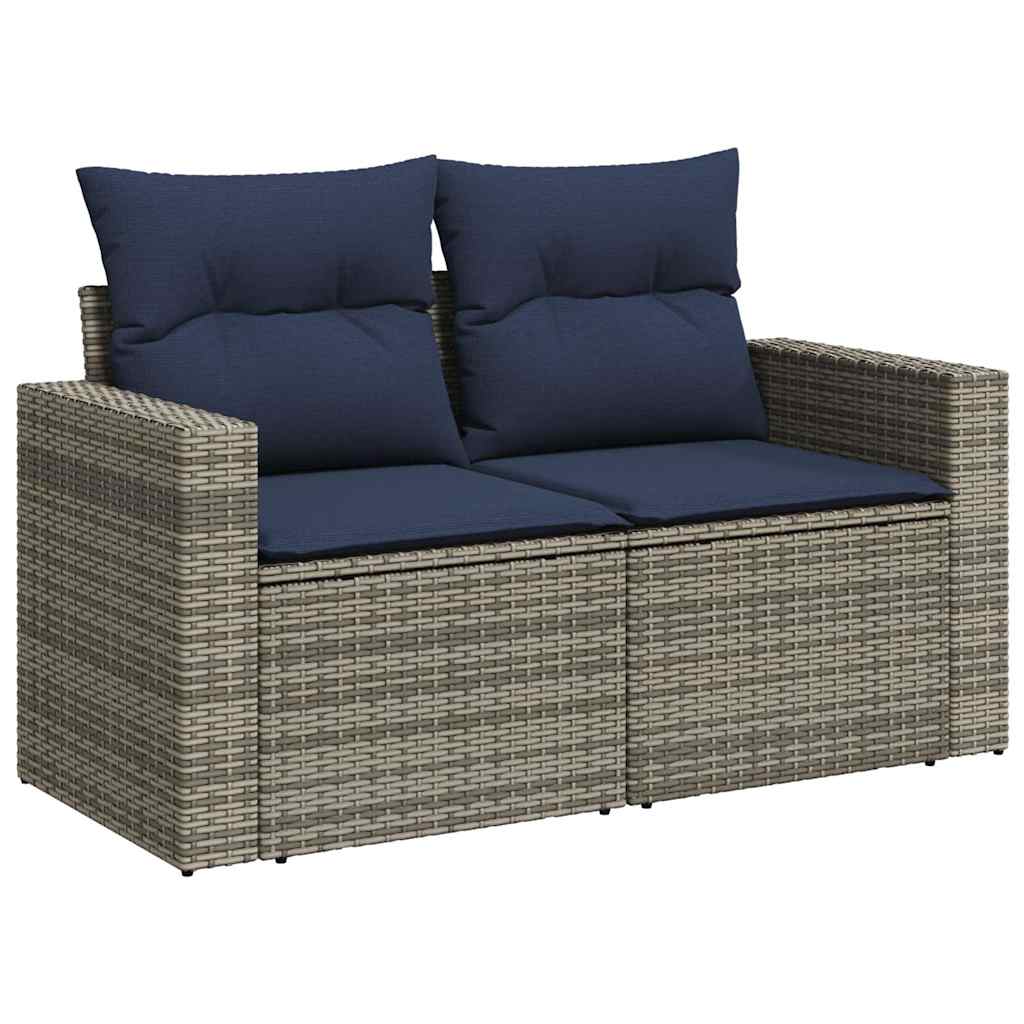 10-delige Loungeset met kussens poly rattan acacia grijs