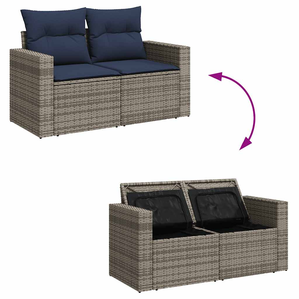 10-delige Loungeset met kussens poly rattan acacia grijs
