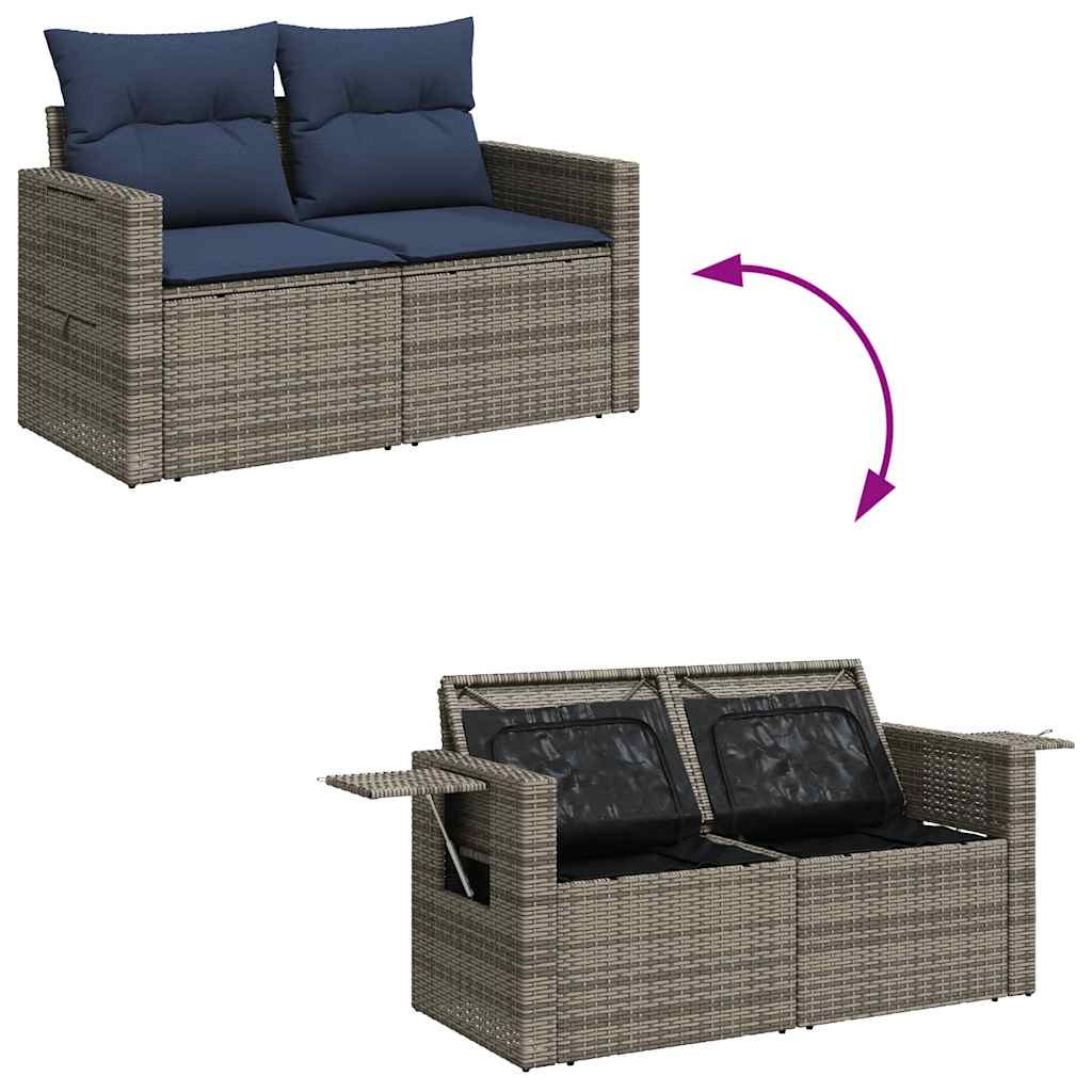10-delige Loungeset met kussens poly rattan acacia grijs