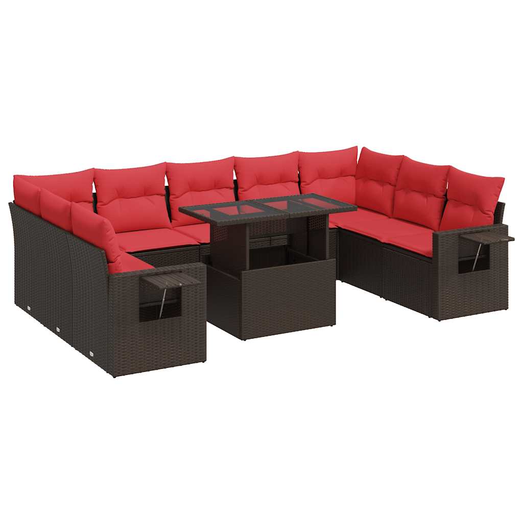 10-delige Loungeset met kussens poly rattan acacia bruin