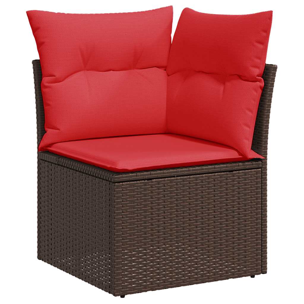 10-delige Loungeset met kussens poly rattan acacia bruin
