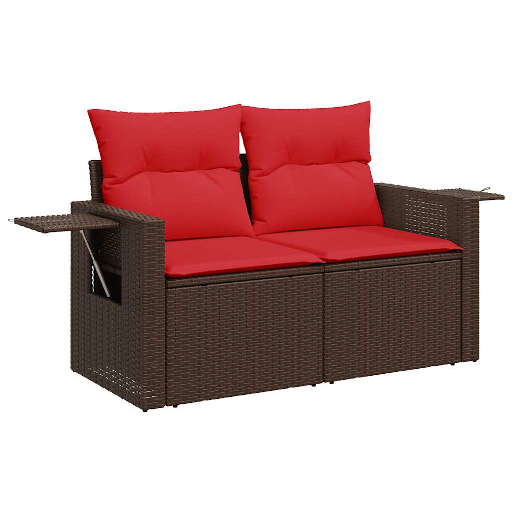 10-delige Loungeset met kussens poly rattan acacia bruin