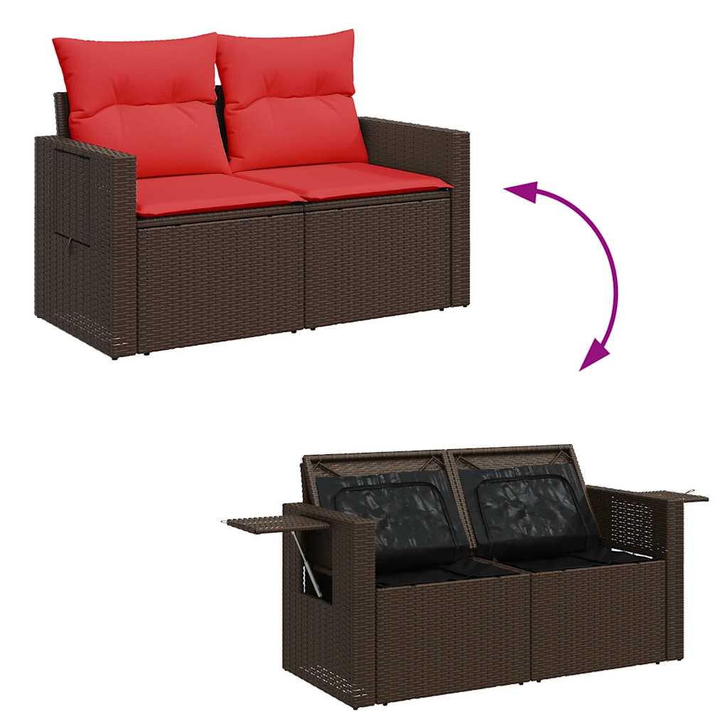10-delige Loungeset met kussens poly rattan acacia bruin