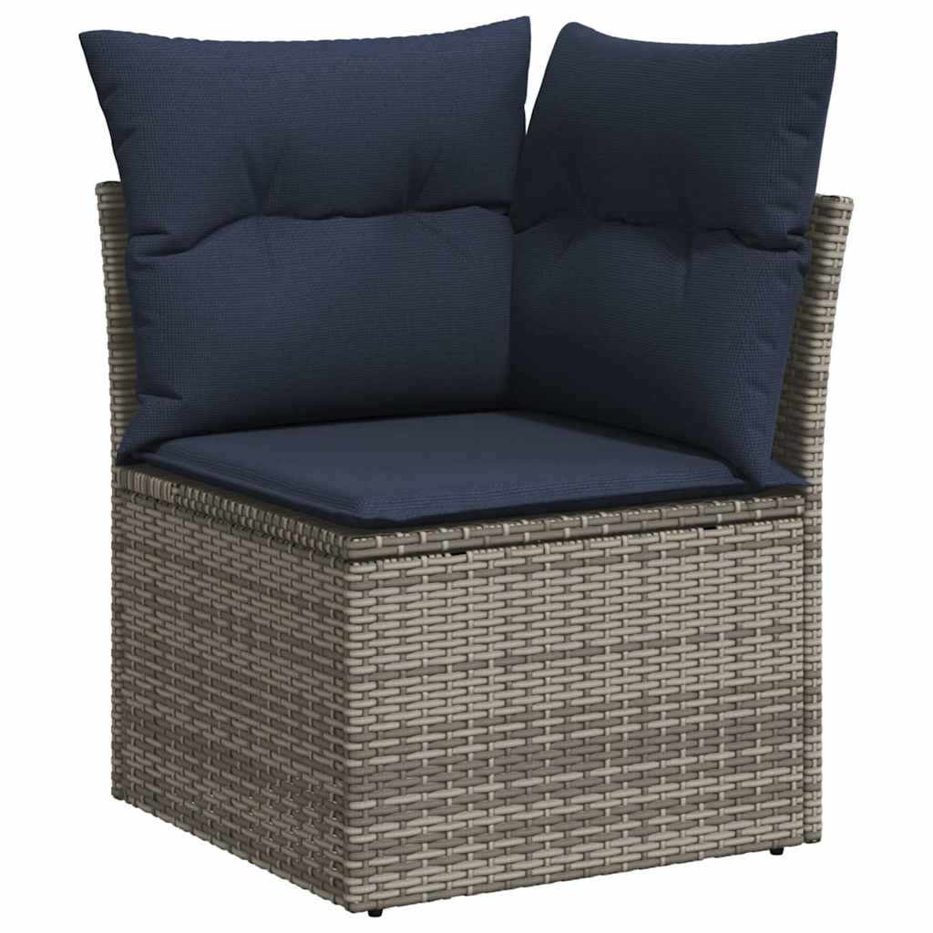 10-delige Loungeset met kussens poly rattan acacia grijs