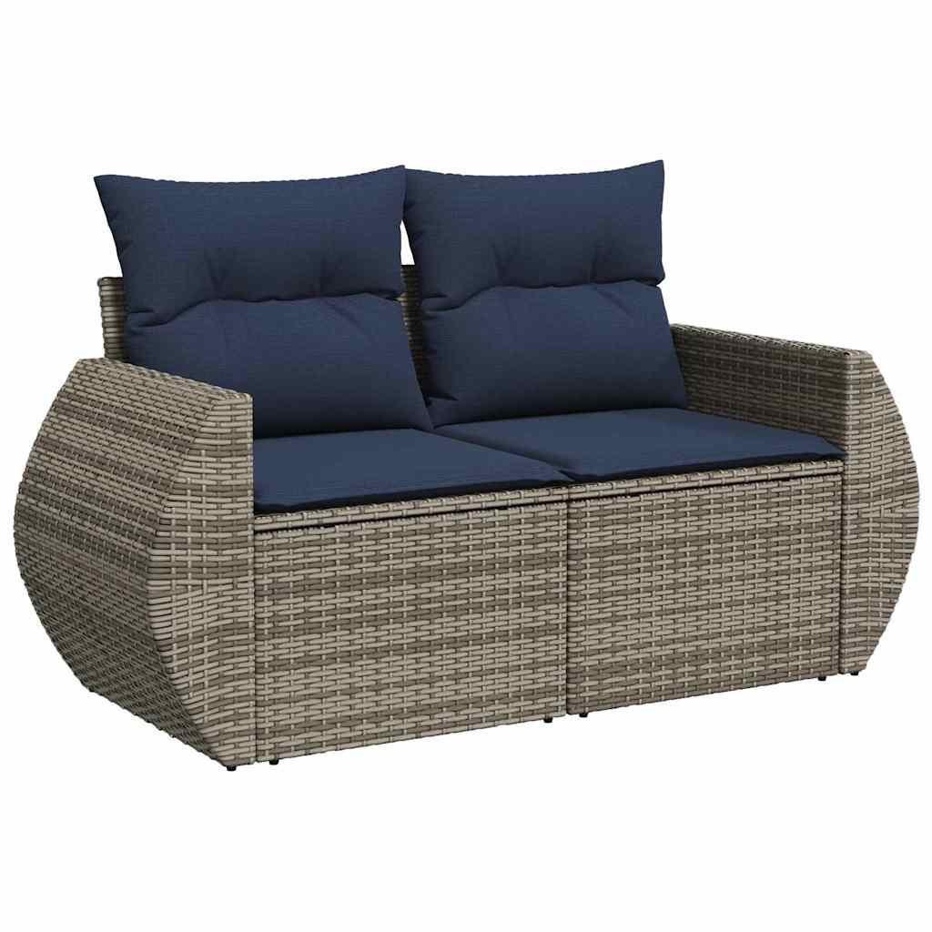 10-delige Loungeset met kussens poly rattan acacia grijs