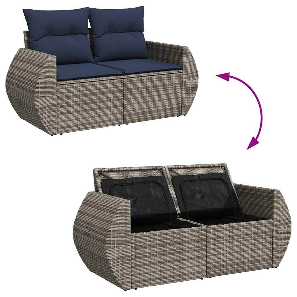 10-delige Loungeset met kussens poly rattan acacia grijs