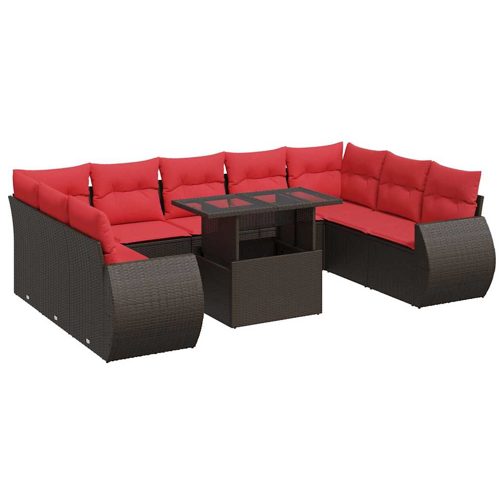 10-delige Loungeset met kussens poly rattan acacia bruin