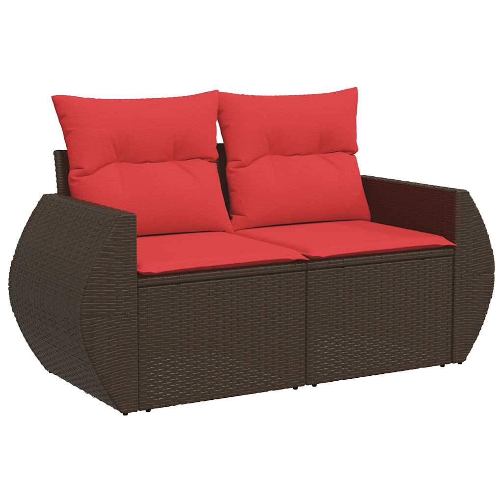 10-delige Loungeset met kussens poly rattan acacia bruin