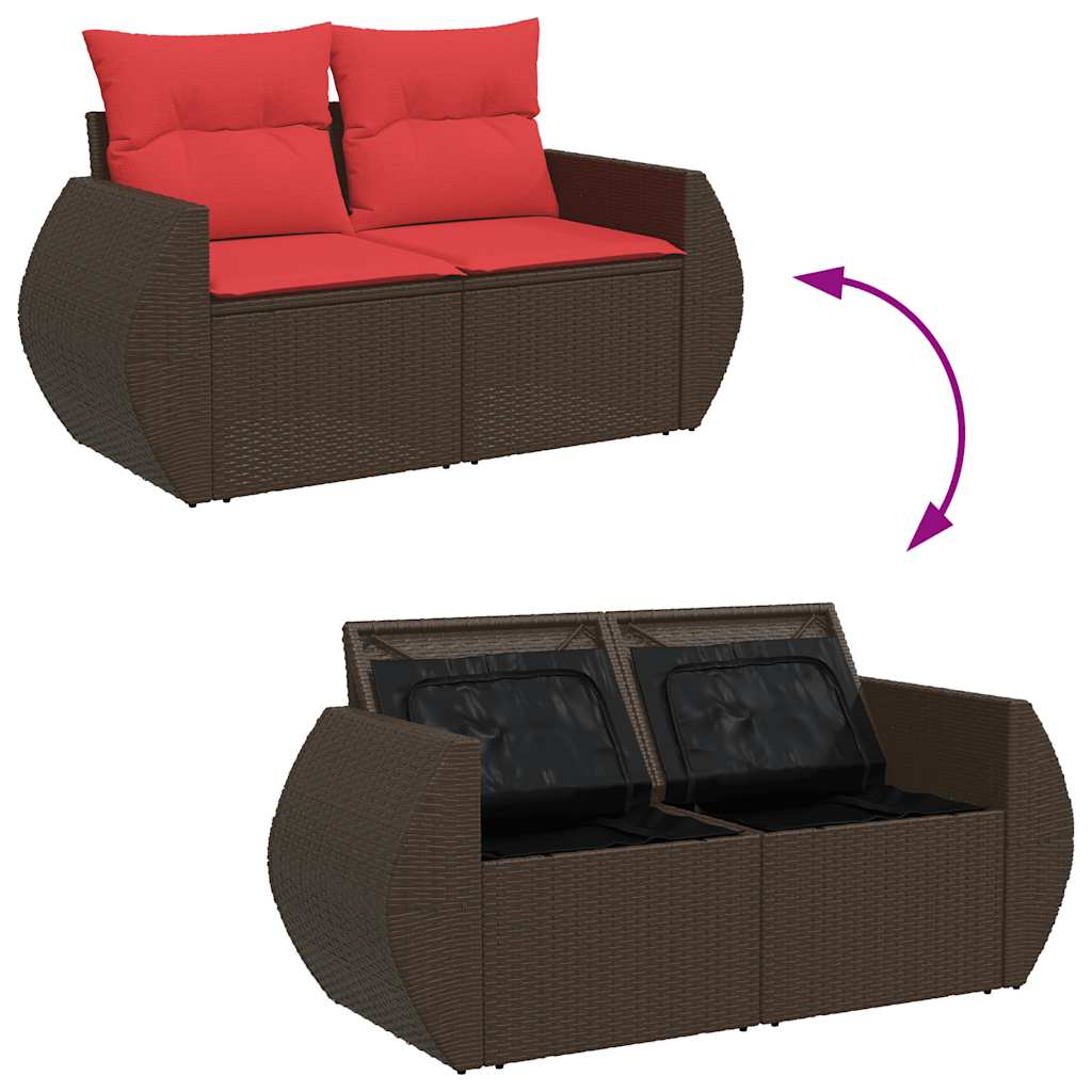 10-delige Loungeset met kussens poly rattan acacia bruin