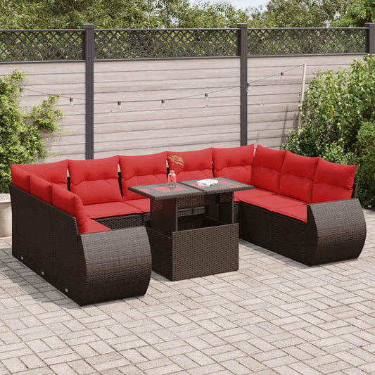 10-delige Loungeset met kussens poly rattan acacia bruin