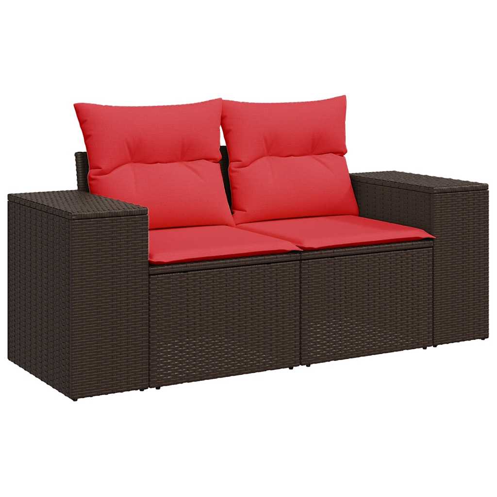 10-delige Loungeset met kussens poly rattan acacia bruin