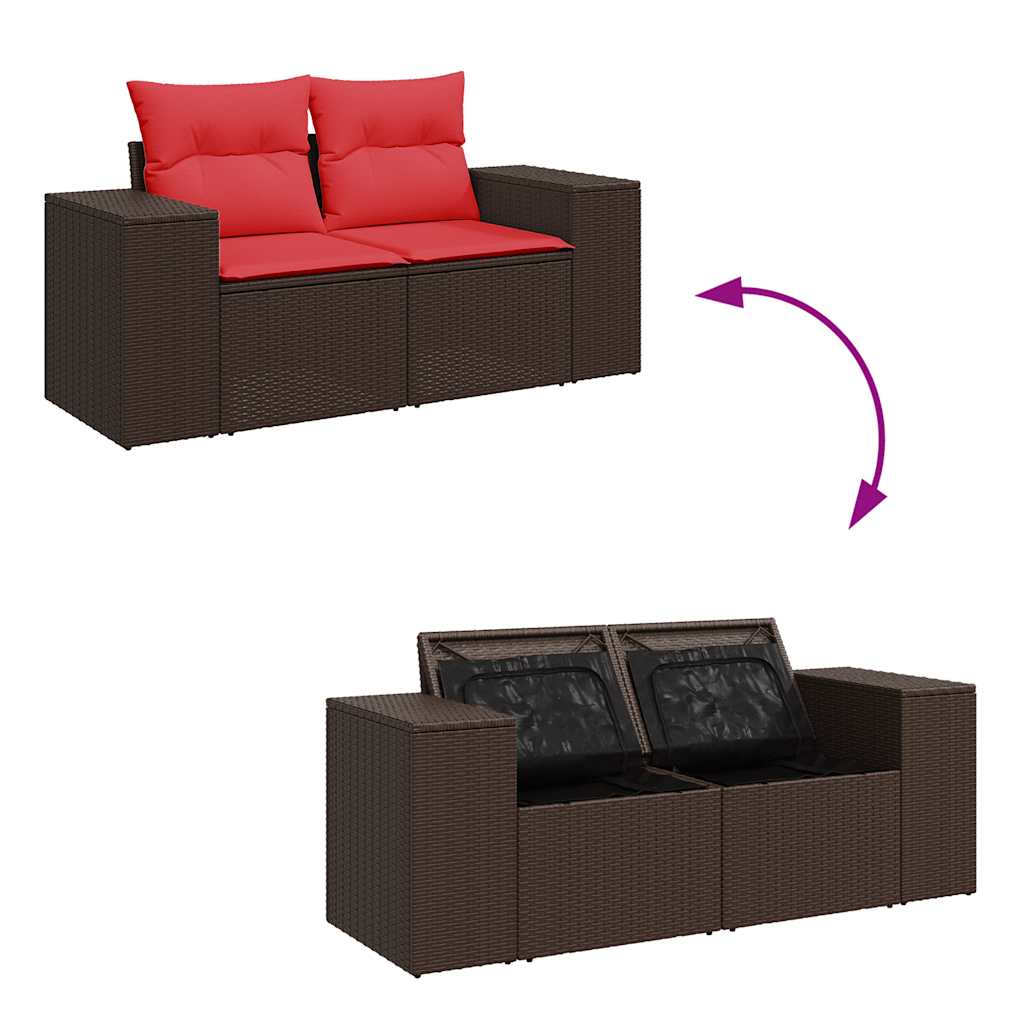 10-delige Loungeset met kussens poly rattan acacia bruin