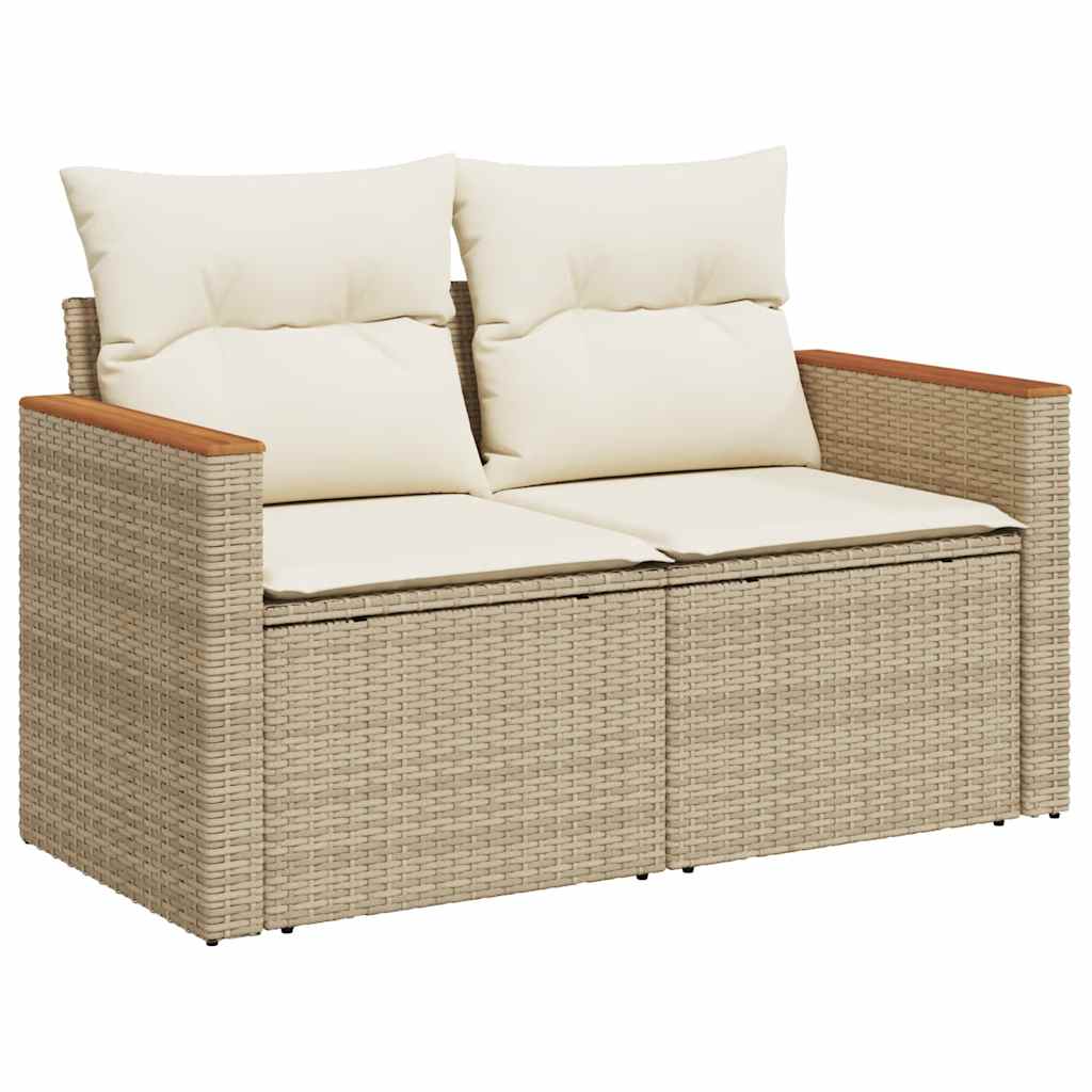 10-delige Loungeset met kussens poly rattan acacia beige