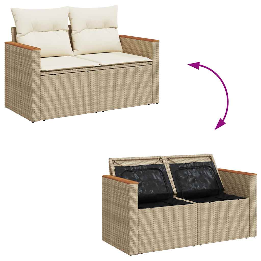 10-delige Loungeset met kussens poly rattan acacia beige
