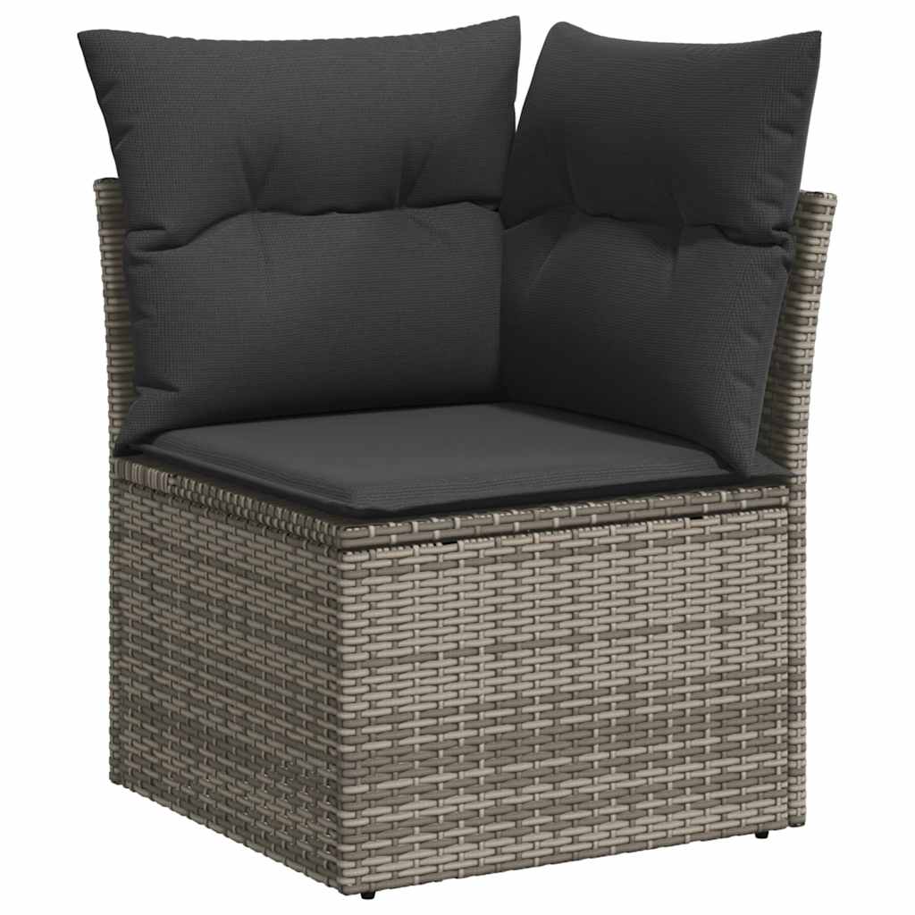 10-delige Loungeset met kussens poly rattan acacia grijs