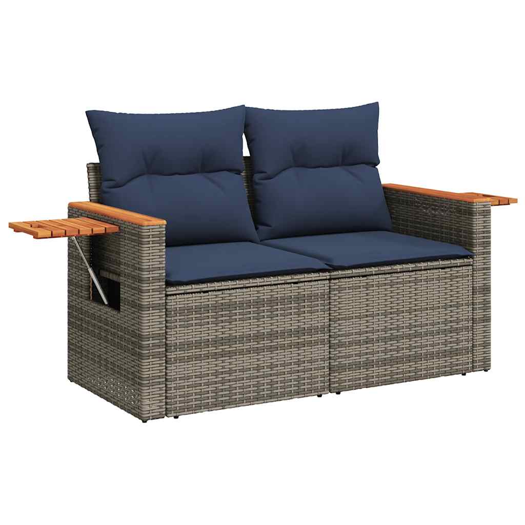 10-delige Loungeset met kussens poly rattan acacia grijs