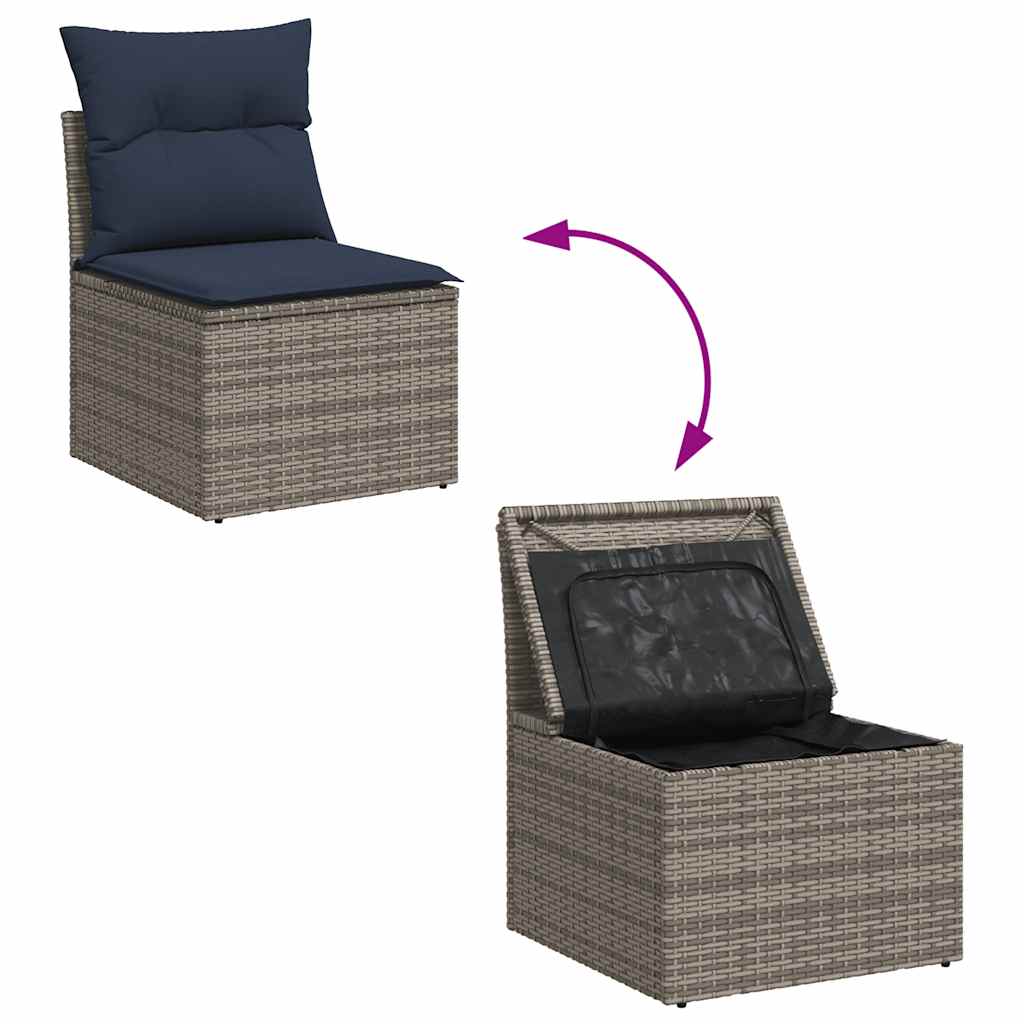 10-delige Loungeset met kussens poly rattan acacia grijs