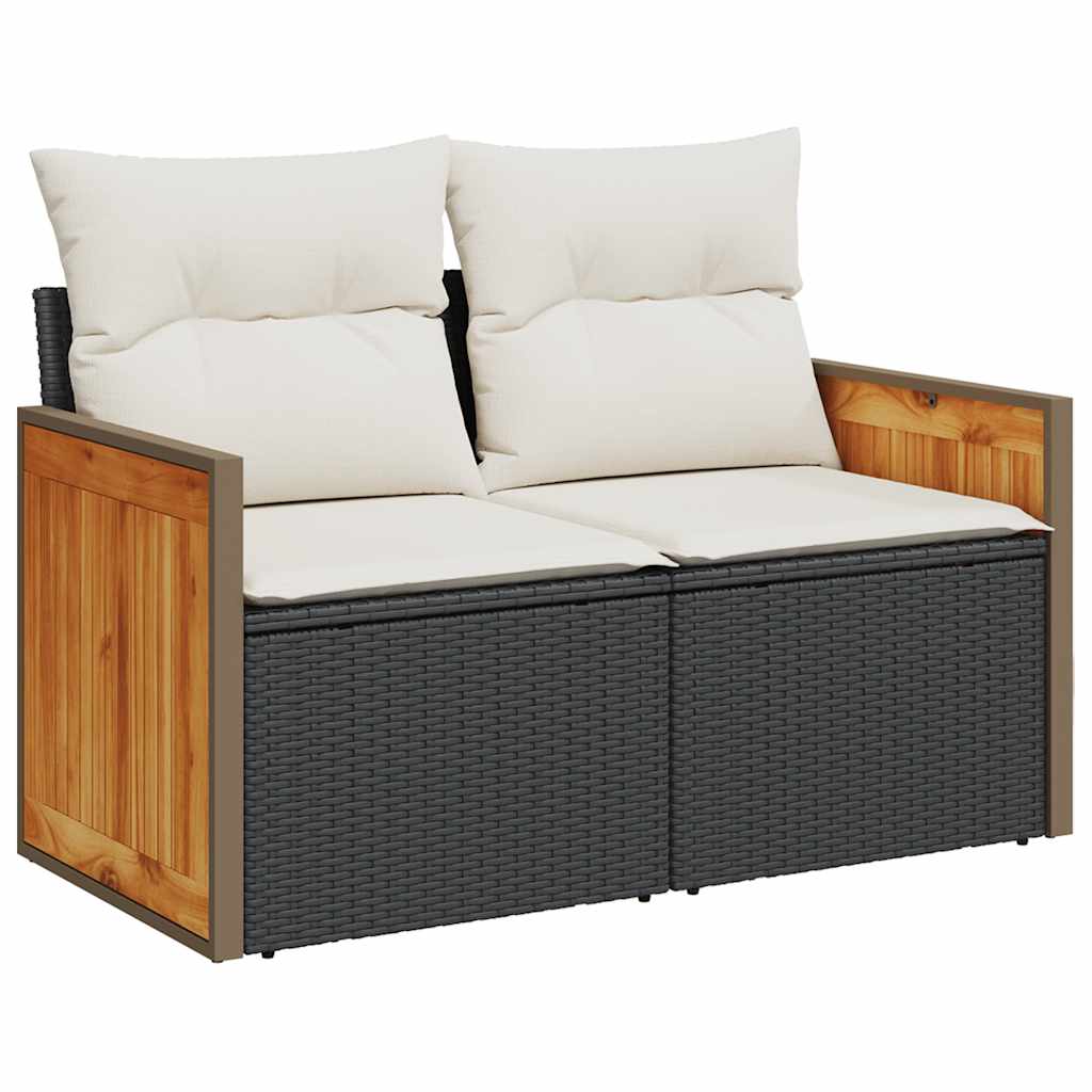 10-delige Loungeset met kussens poly rattan acacia zwart