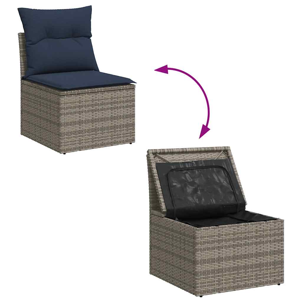 10-delige Loungeset met kussens poly rattan acacia grijs