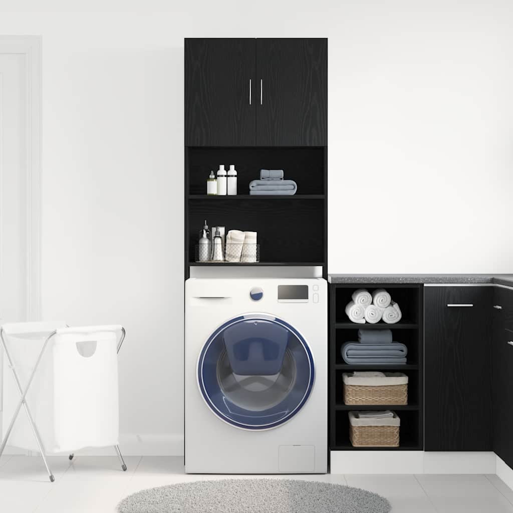Wasmachinekast 64x24x190 cm spaanplaat zwart eikenkleurig