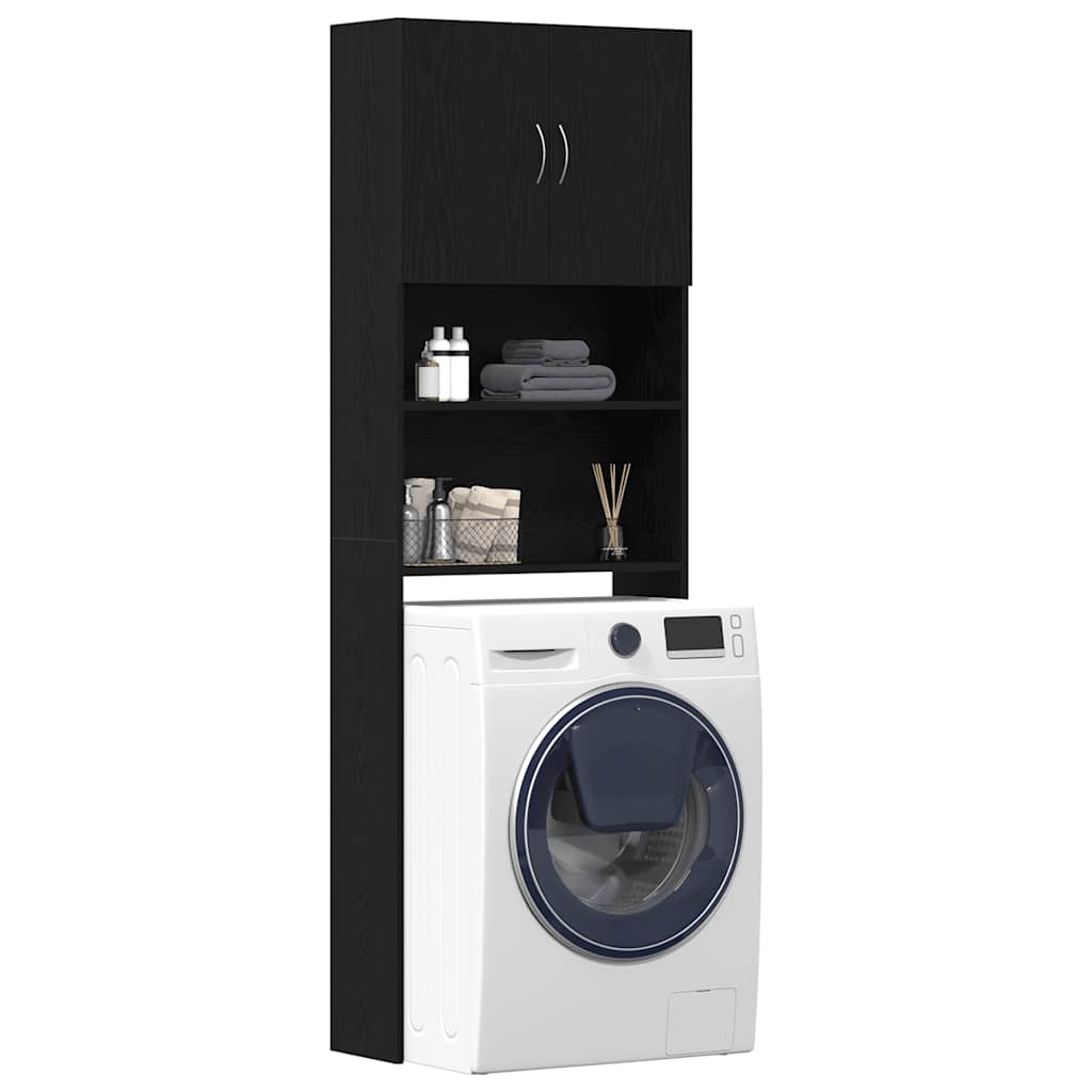 Wasmachinekast 64x24x190 cm spaanplaat zwart eikenkleurig