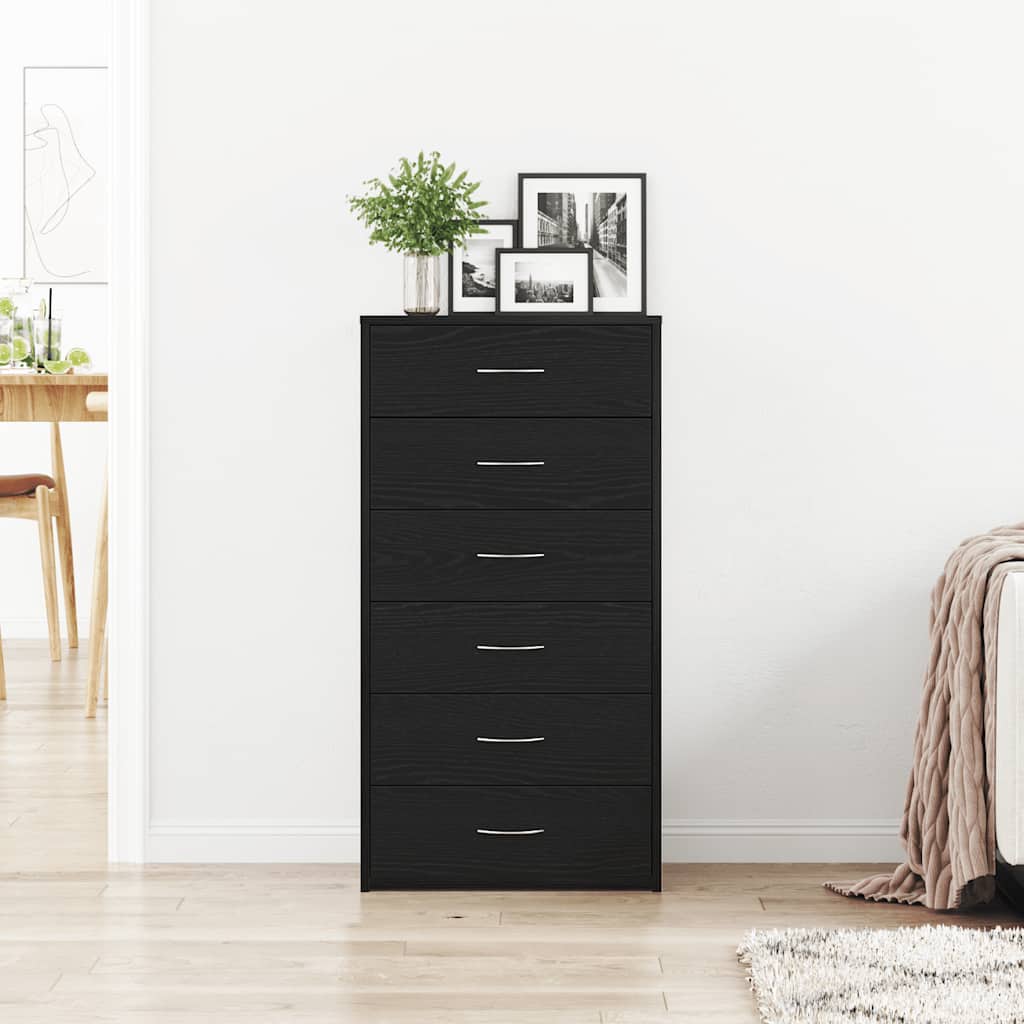 Dressoir met 6 lades 50x34x96 cm spaanplaat zwart eikenkleurig