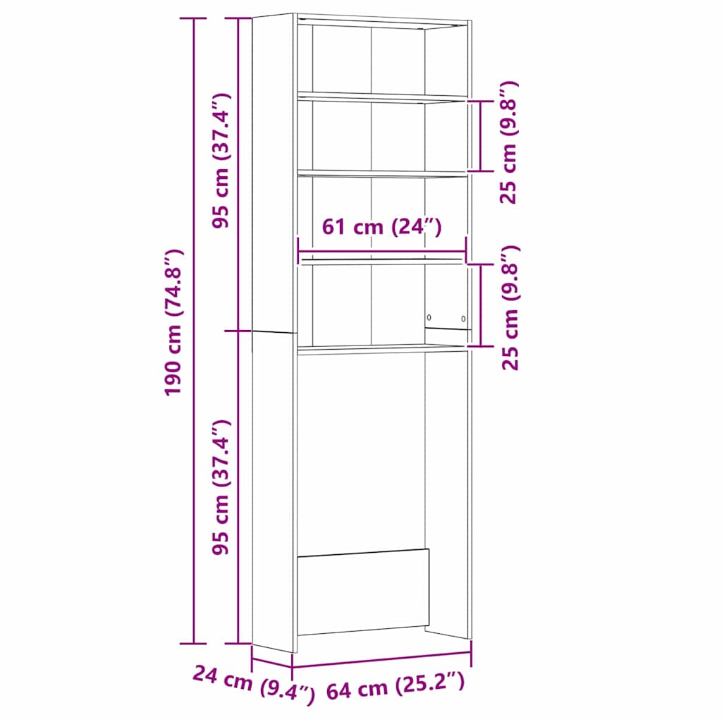 Wasmachinekast 64x24x190 cm bewerkt hout zwart eikenkleurig