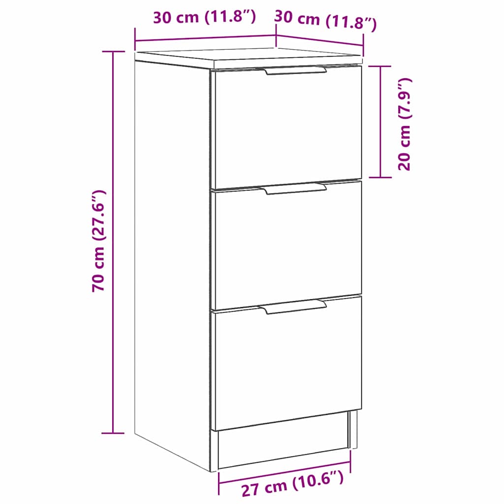 Zwarte Eikenhouten Dressoir 30x30x70 cm Gemaakt van Houtcomposiet