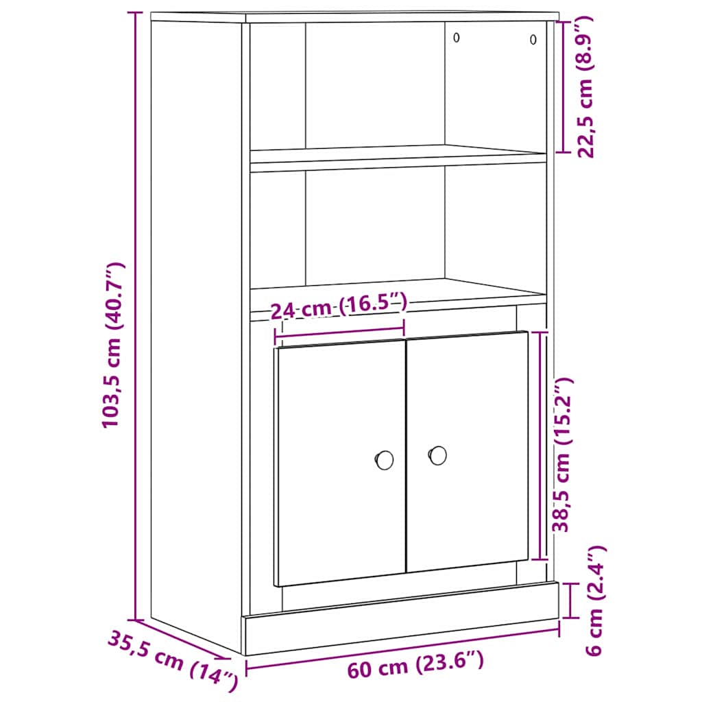 Hoge kast 60x35,5x103,5 cm bewerkt hout zwart eikenkleurig