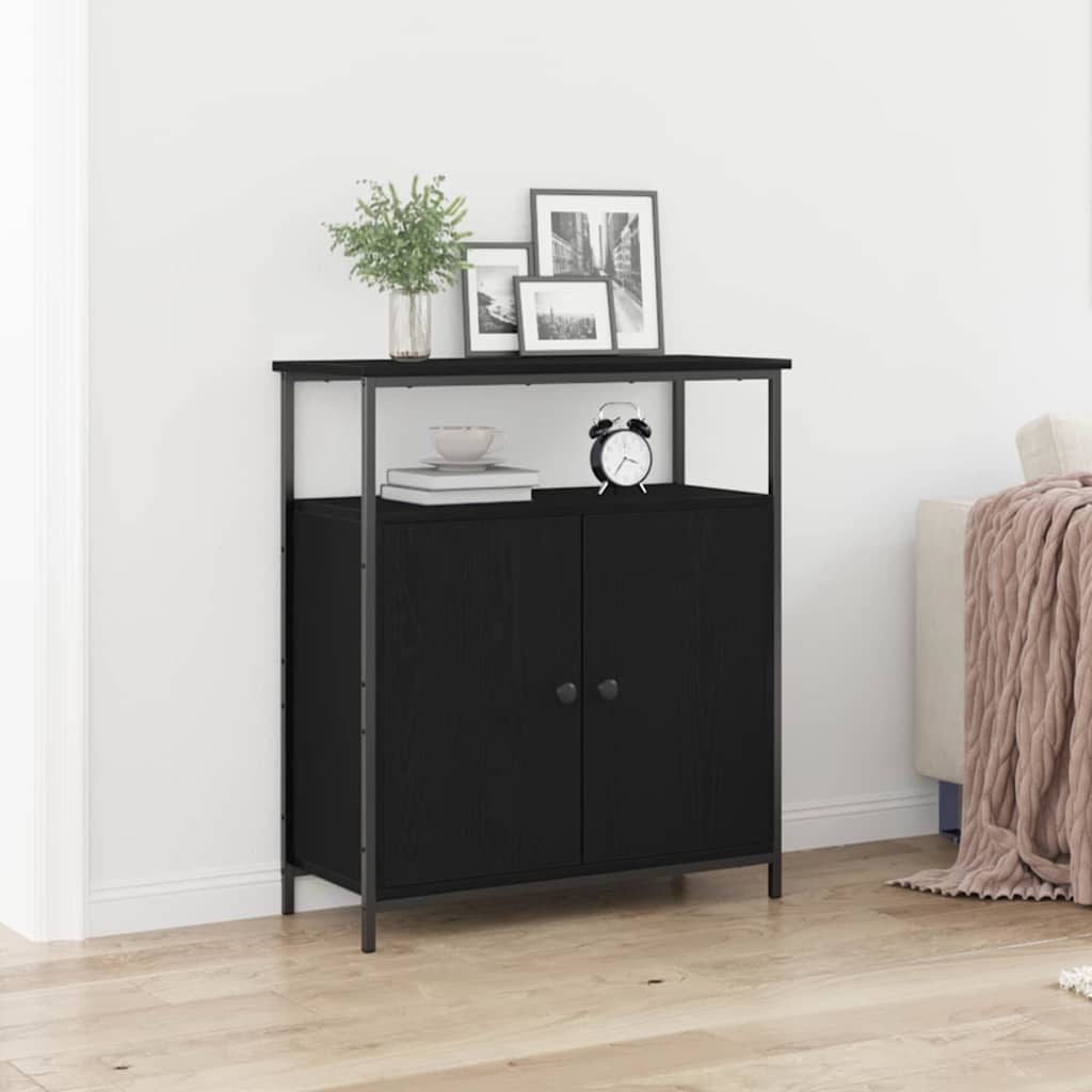 Dressoir 70x30x80 cm bewerkt hout zwart eikenkleurig