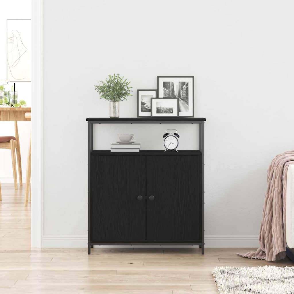 Dressoir 70x30x80 cm bewerkt hout zwart eikenkleurig