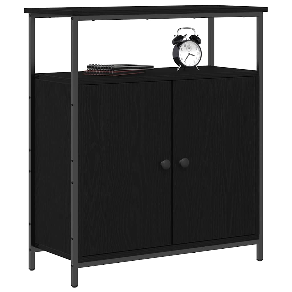 Dressoir 70x30x80 cm bewerkt hout zwart eikenkleurig