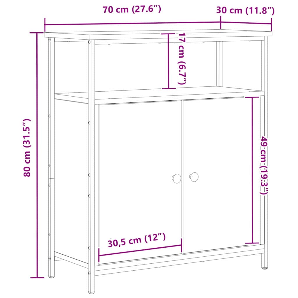 Dressoir 70x30x80 cm bewerkt hout zwart eikenkleurig