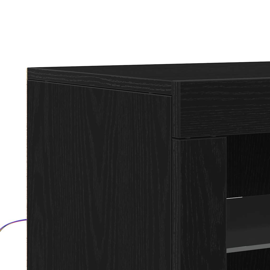 Dressoir met LED-verlichting 60,5x37x67 cm zwart eikenkleurig