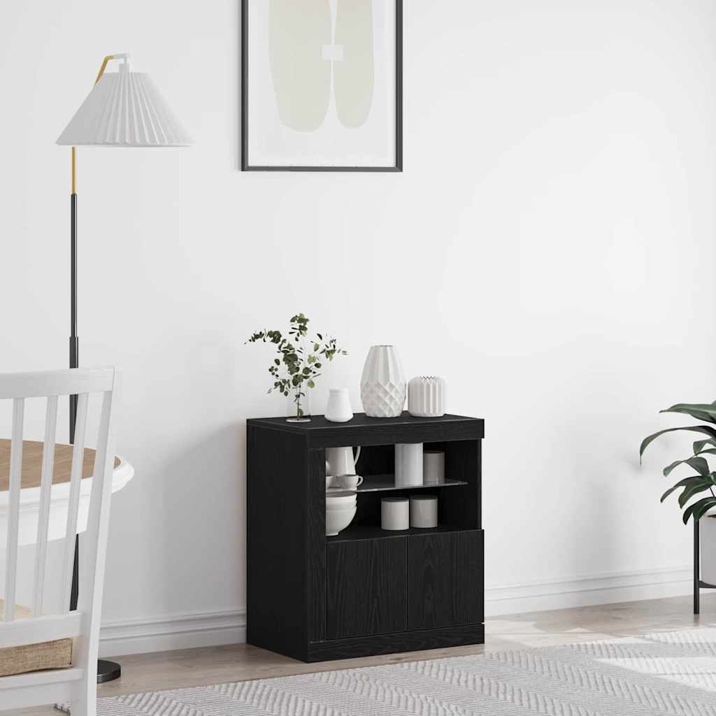 Dressoir met LED-verlichting 60,5x37x67 cm zwart eikenkleurig