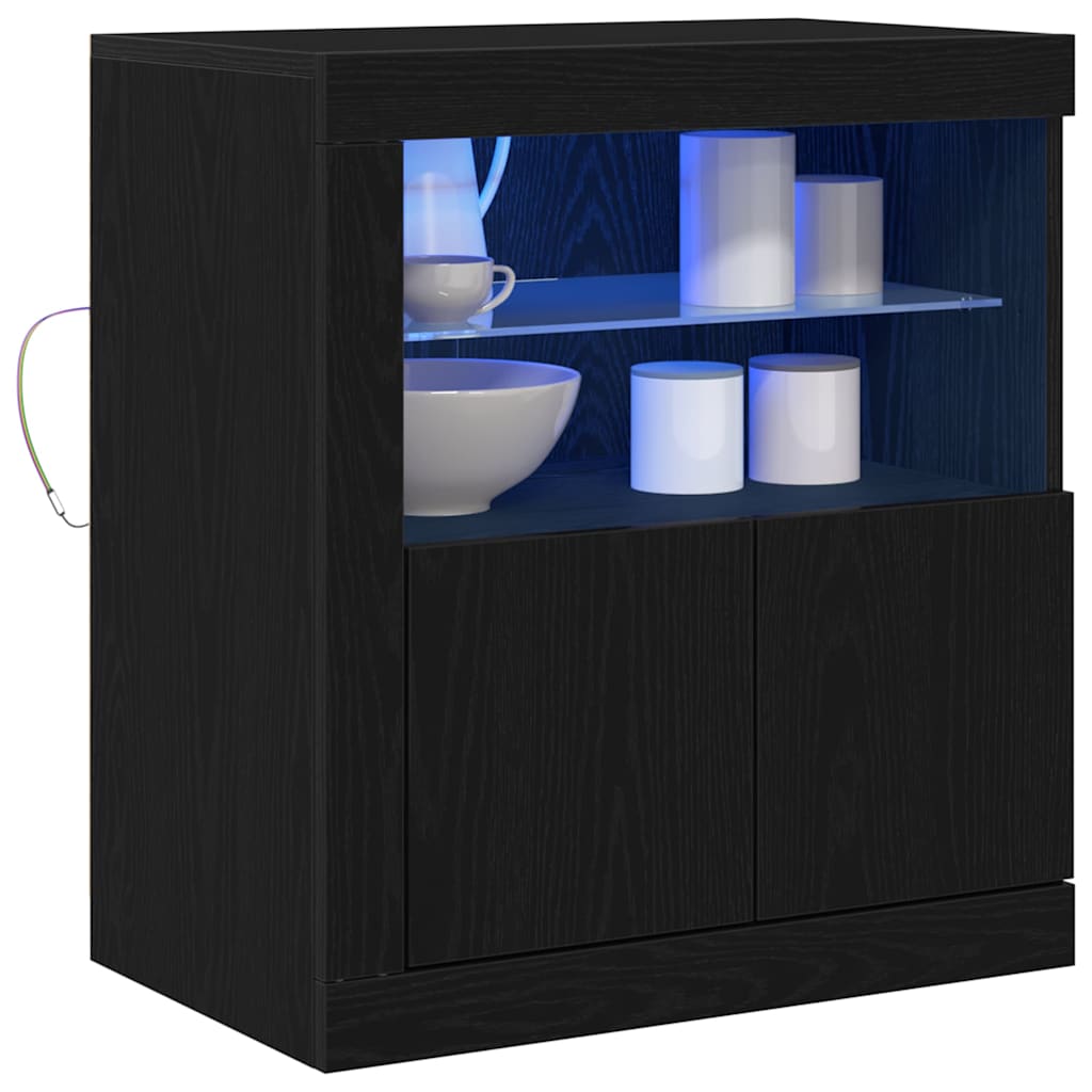 Dressoir met LED-verlichting 60,5x37x67 cm zwart eikenkleurig