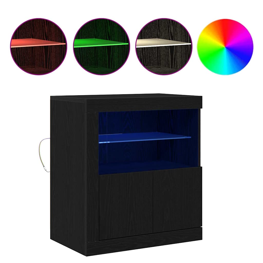 Dressoir met LED-verlichting 60,5x37x67 cm zwart eikenkleurig