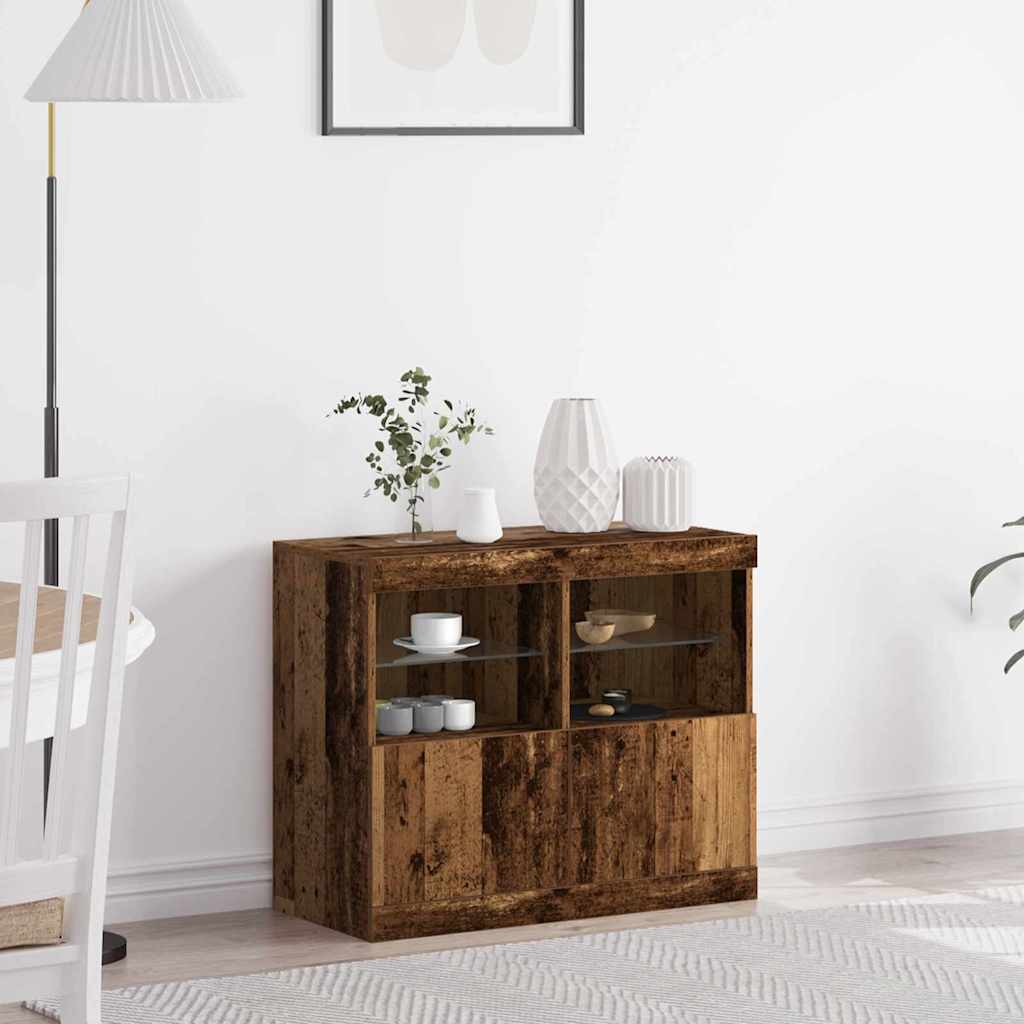 Dressoir met LED-verlichting 81x37x67 cm oud houtkleurig