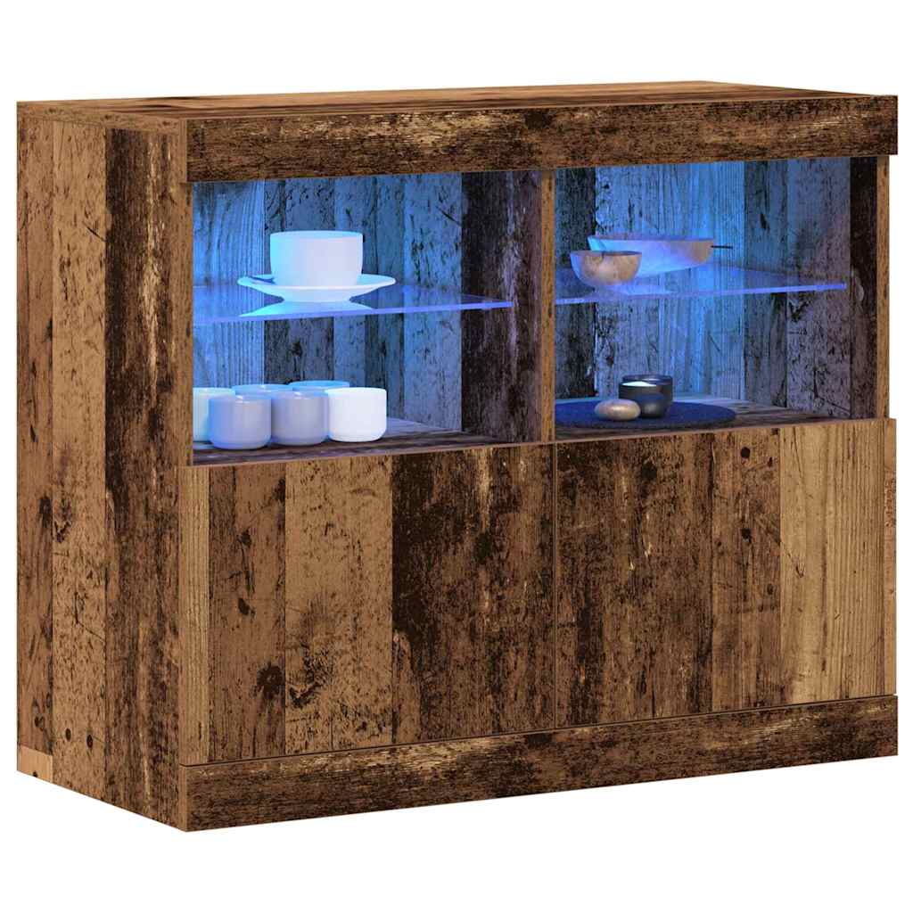 Dressoir met LED-verlichting 81x37x67 cm oud houtkleurig