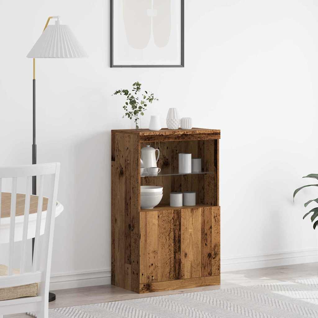 Dressoir met LED-verlichting 60x37x100 cm oud houtkleurig