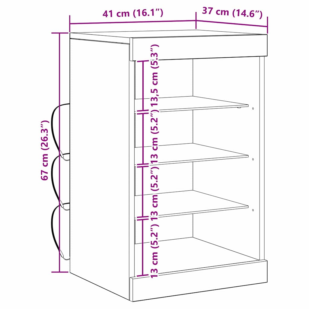 Dressoir met LED-verlichting 41x37x67 cm zwart eikenkleurig