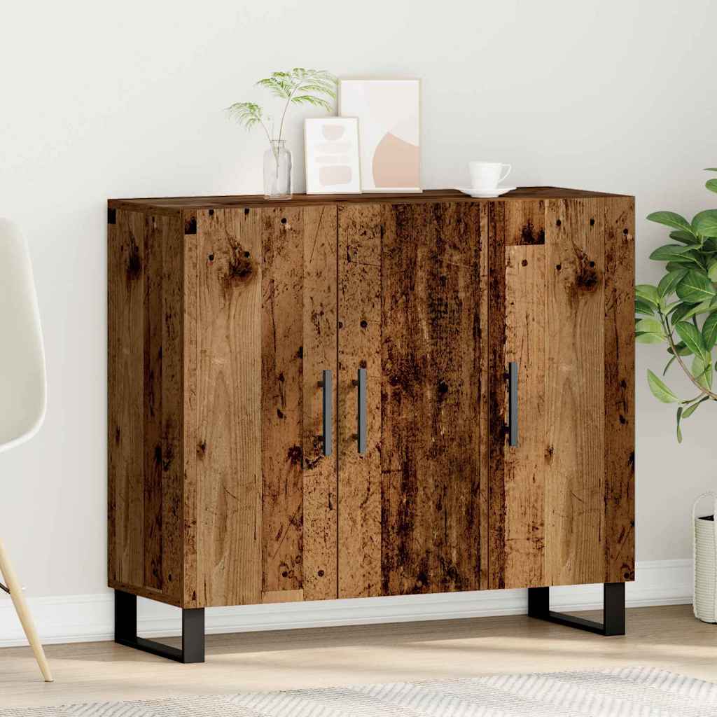 Dressoir met 3 deuren 90x34x80 cm bewerkt hout oud houtkleurig