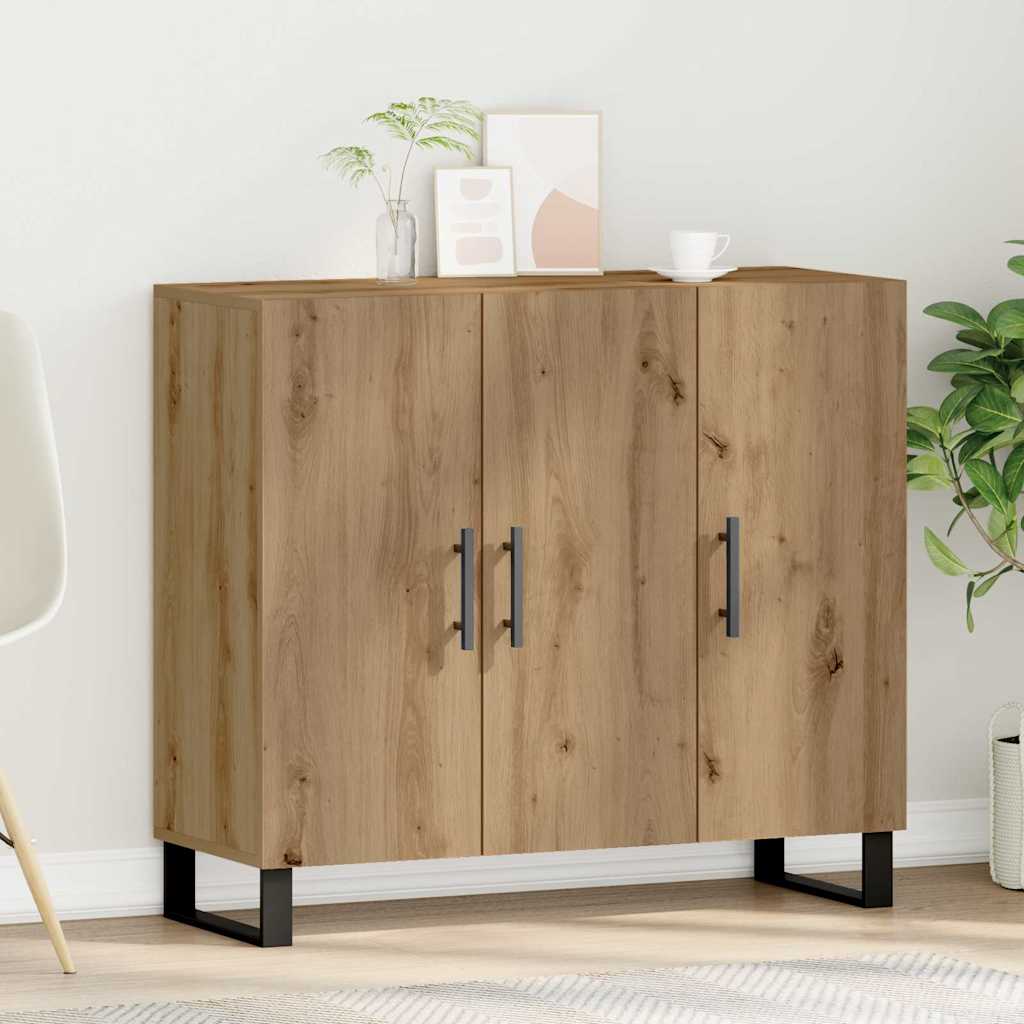 Dressoir met 3 deuren 90x34x80 cm bewerkt hout artisanaal eiken