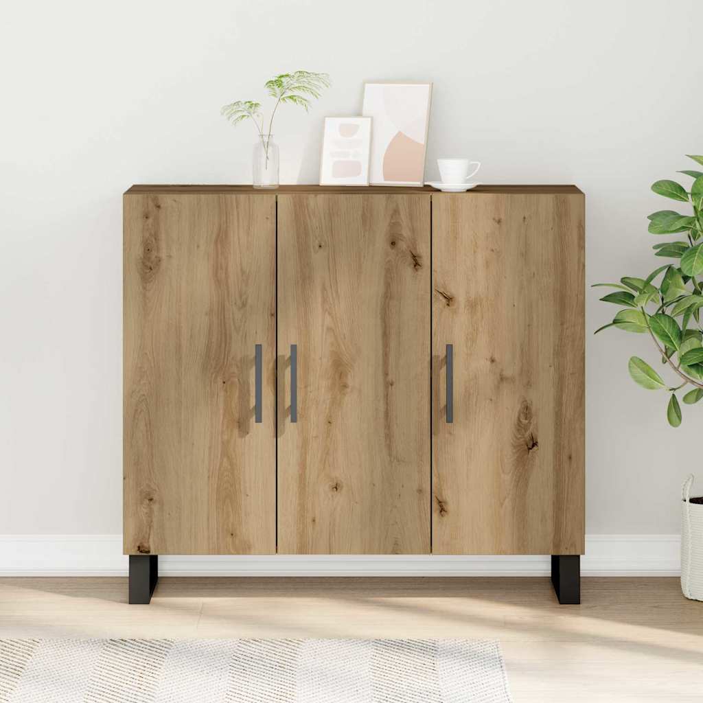 Dressoir met 3 deuren 90x34x80 cm bewerkt hout artisanaal eiken
